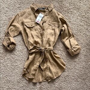 Ralph Lauren Linen Button-Front Shirt in Khaki